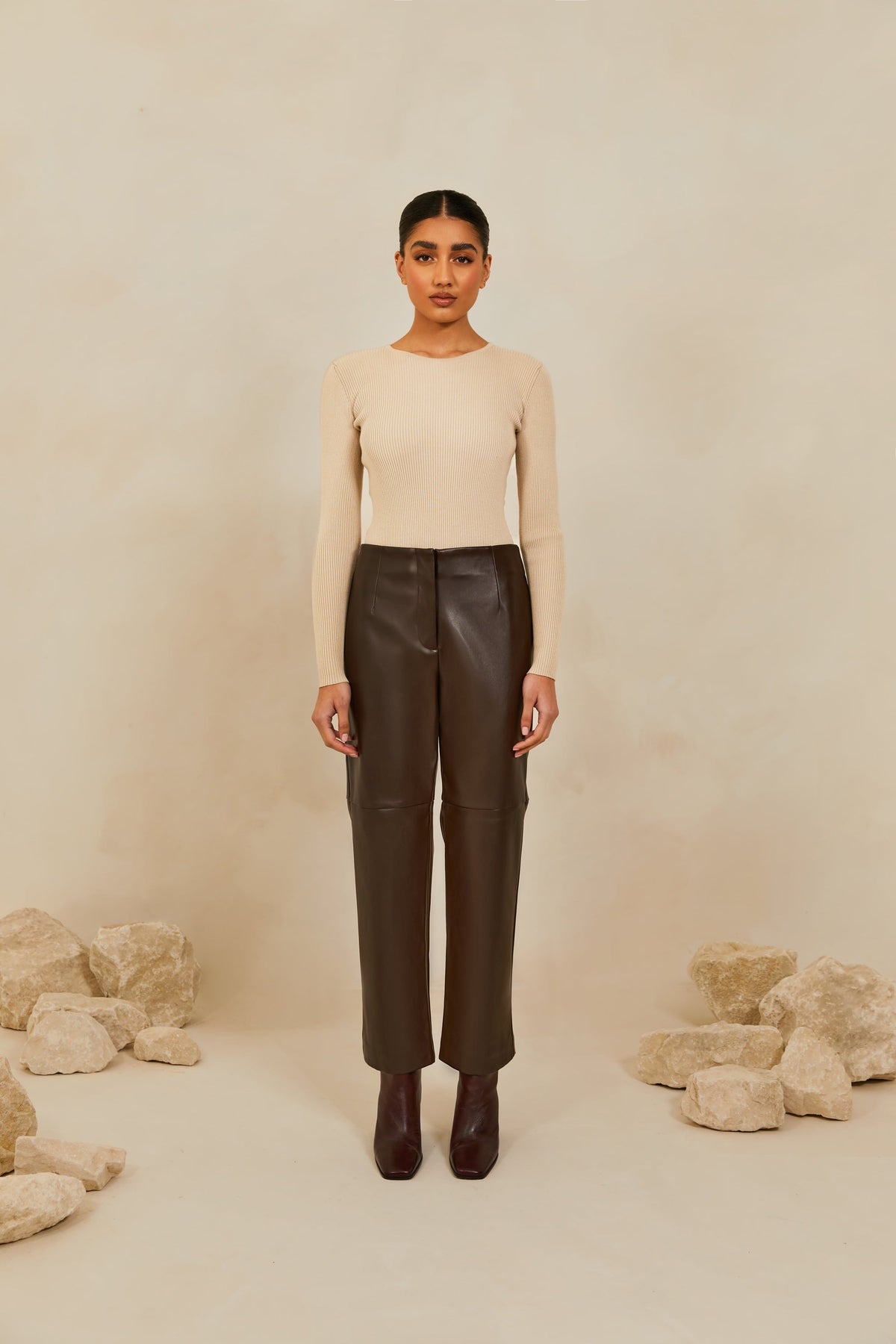 Vegan Leather Wide Leg Trousers Java