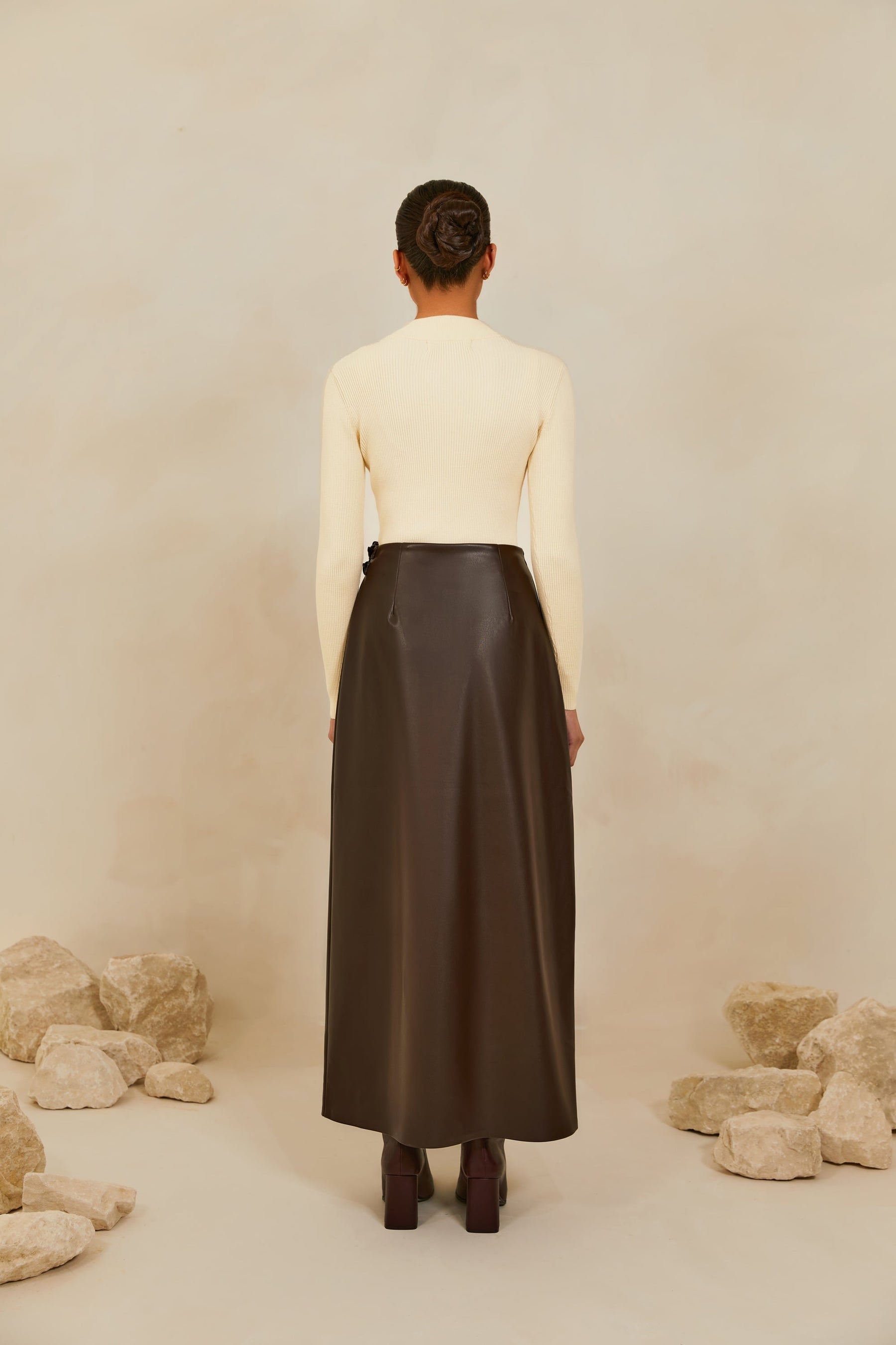 Vegan Leather Wrap Maxi Skirt - Java Veiled 