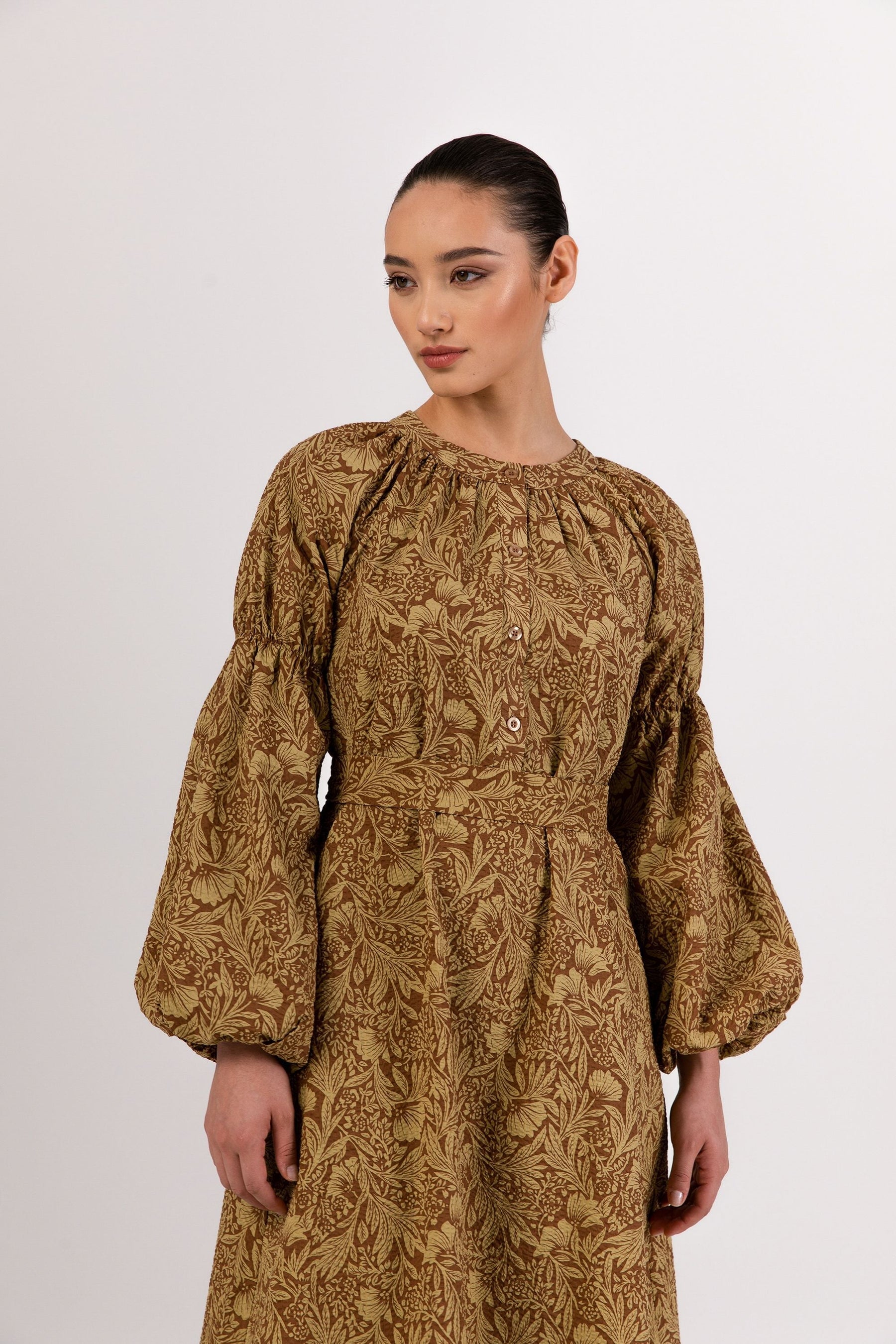 Warda Floral Maxi Dress - Moss Veiled Collection 