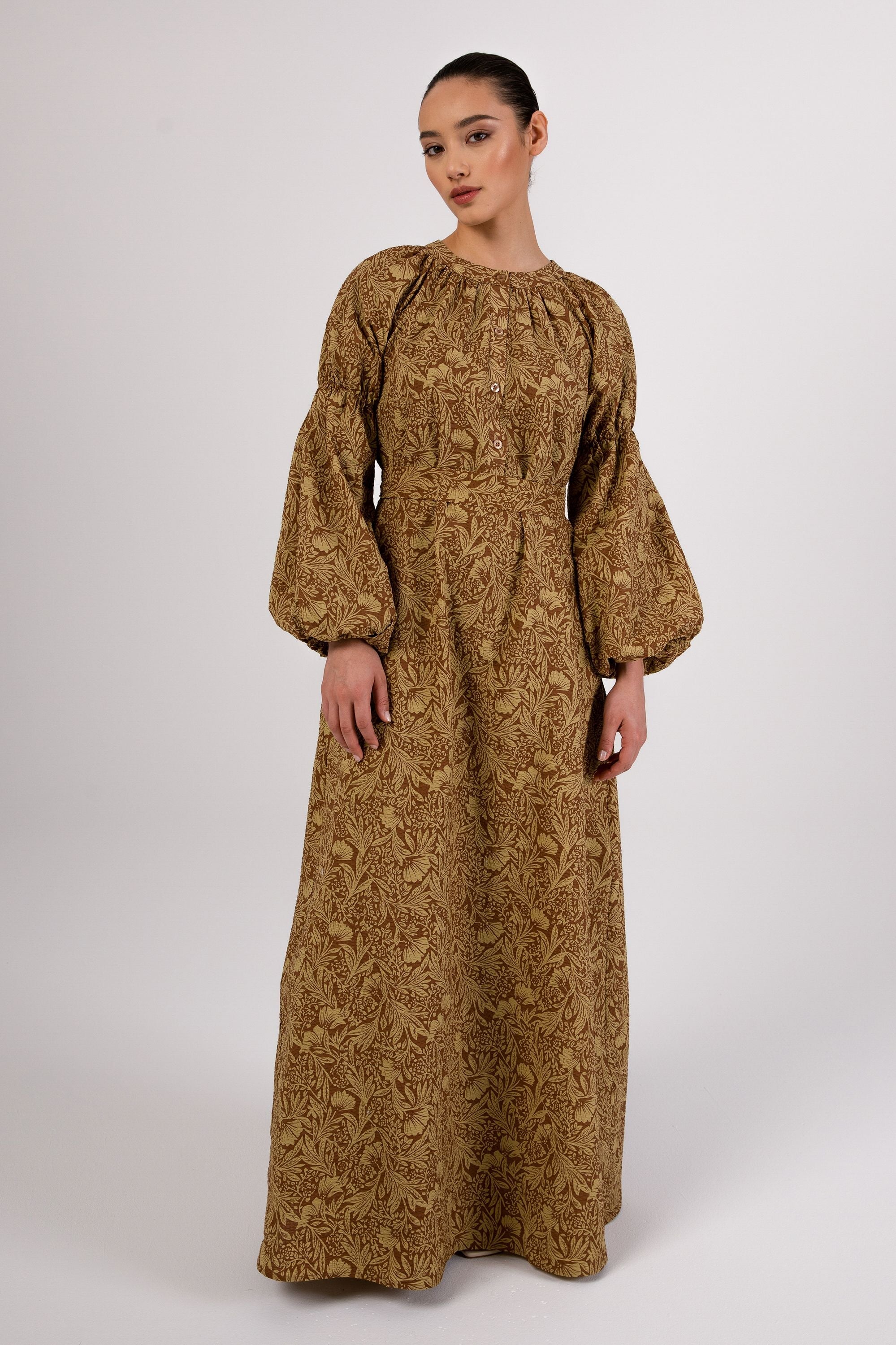 Warda Floral Maxi Dress - Moss Veiled Collection 
