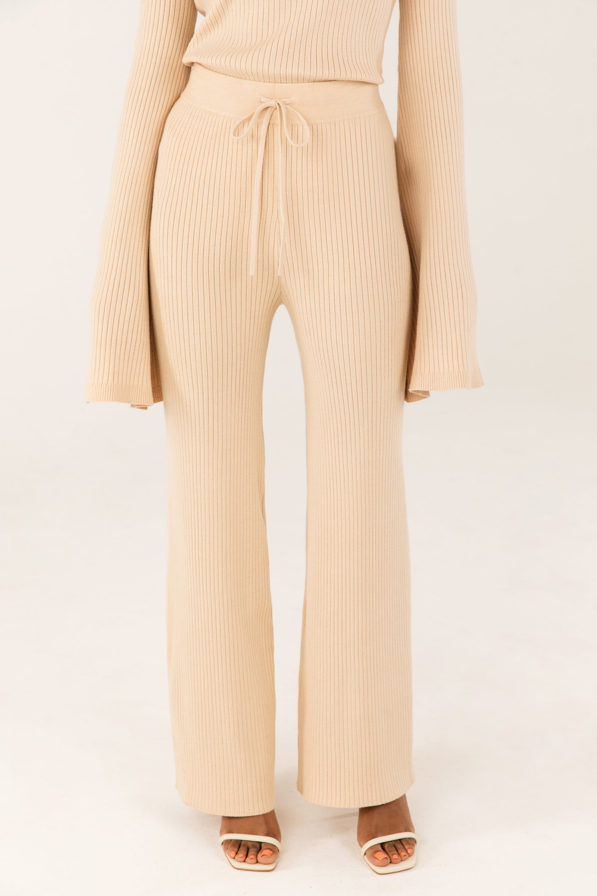 Wide Leg Knit Pants - Macaron Veiled 