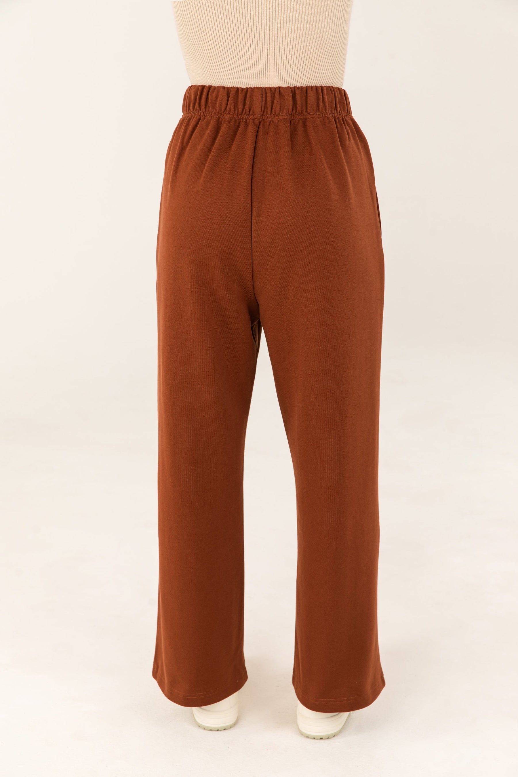 Wide Leg Seam Front Cotton Sweatpants - Brown Veiled 