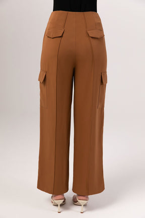 Wide Leg Utility Cargo Pants - Brown Veiled Collection 