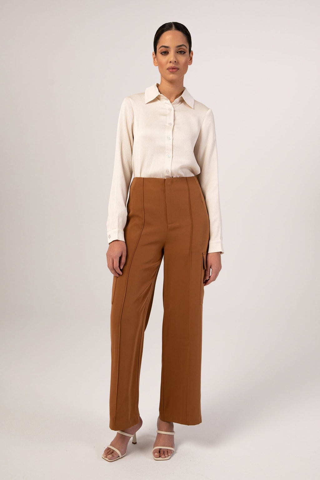 Wide Leg Utility Cargo Pants - Brown