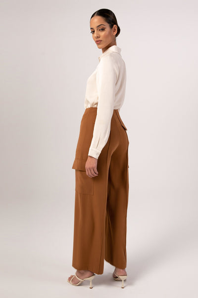 Wide Leg Utility Cargo Pants - Brown