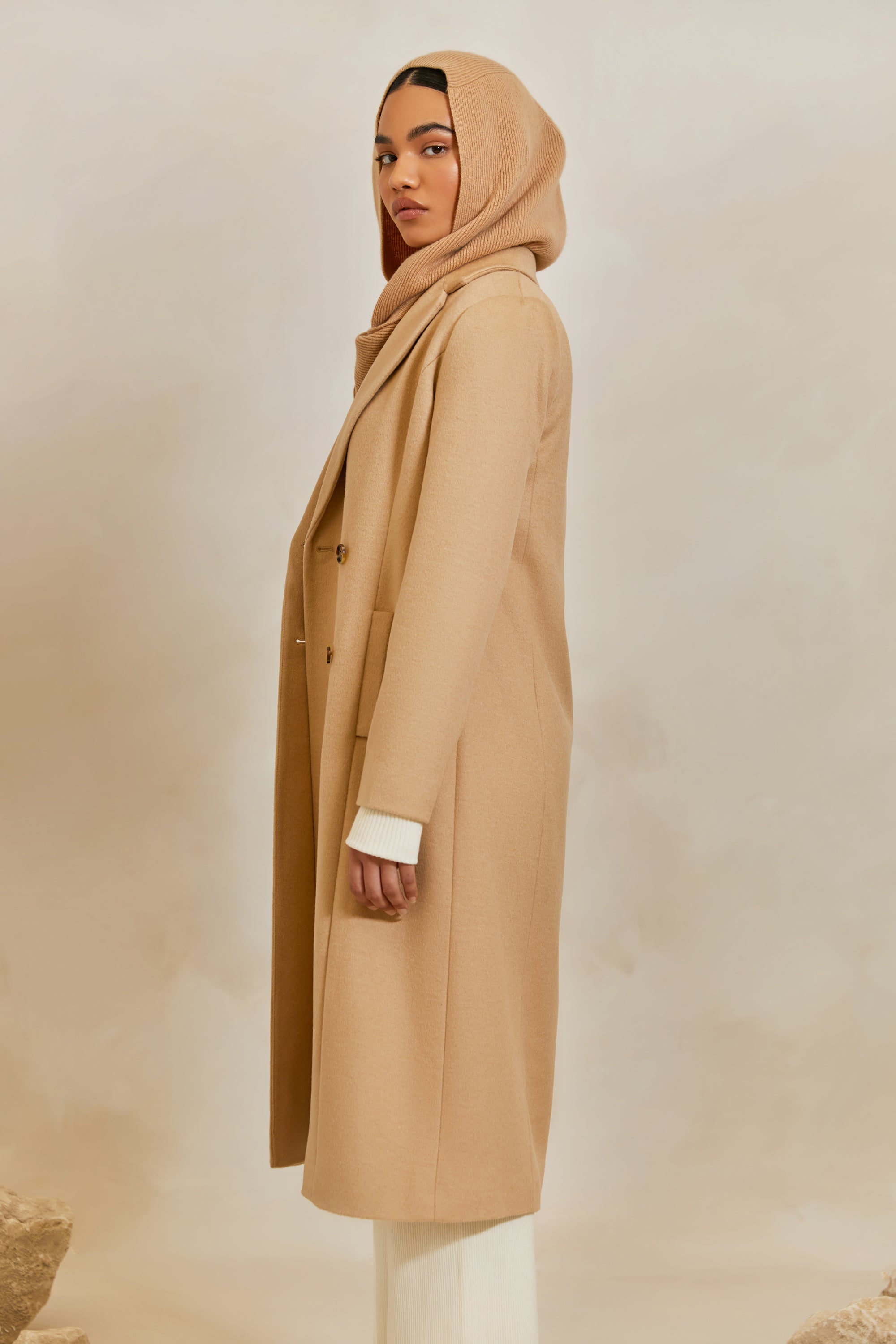 Plus Taupe Maxi Length Wool Double Breasted Coat