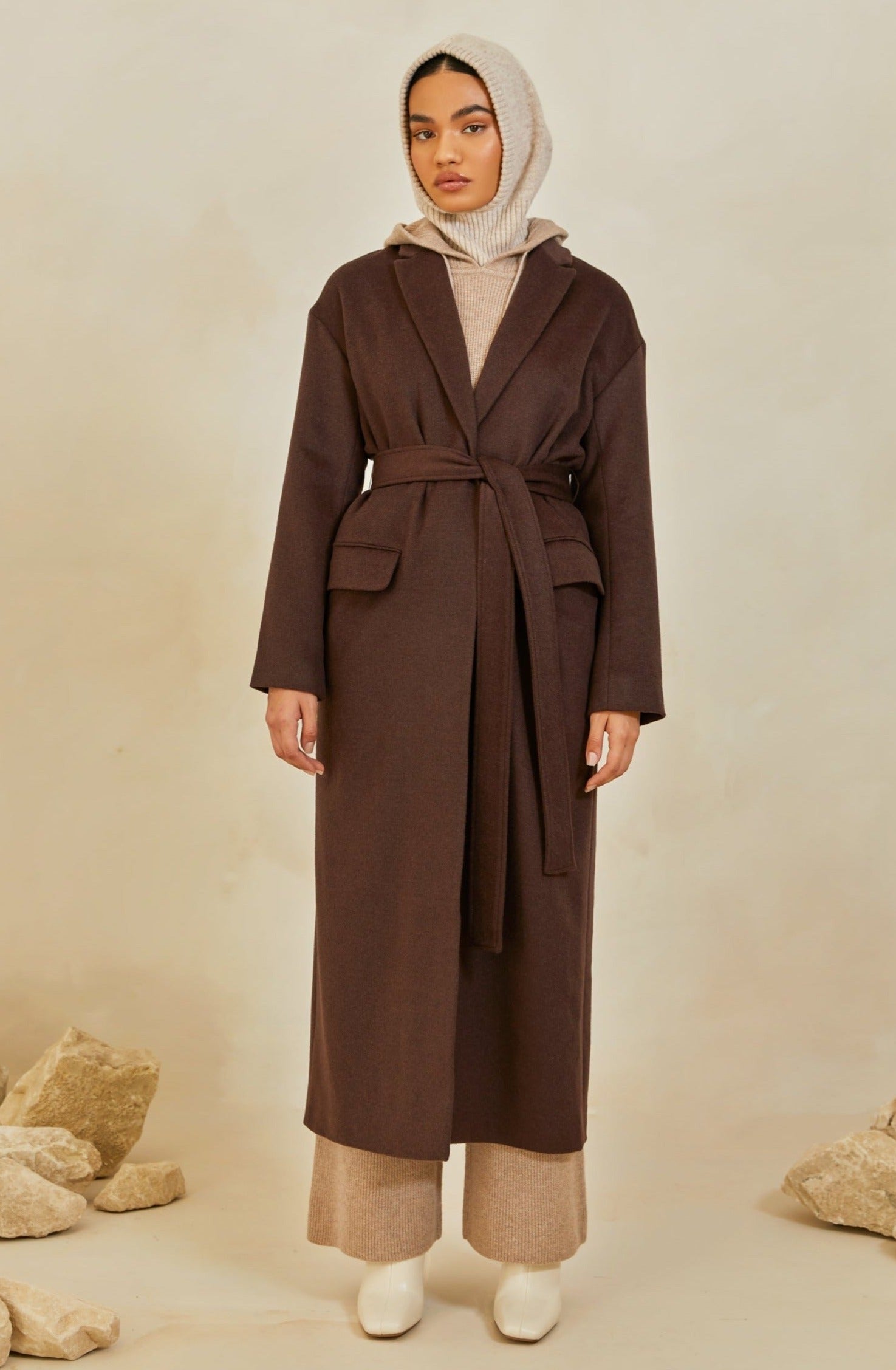 Wool Belted Maxi Coat - Java Veiled 