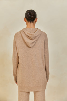 Wool Knit Sweater Hoodie - Cobblestone Veiled 