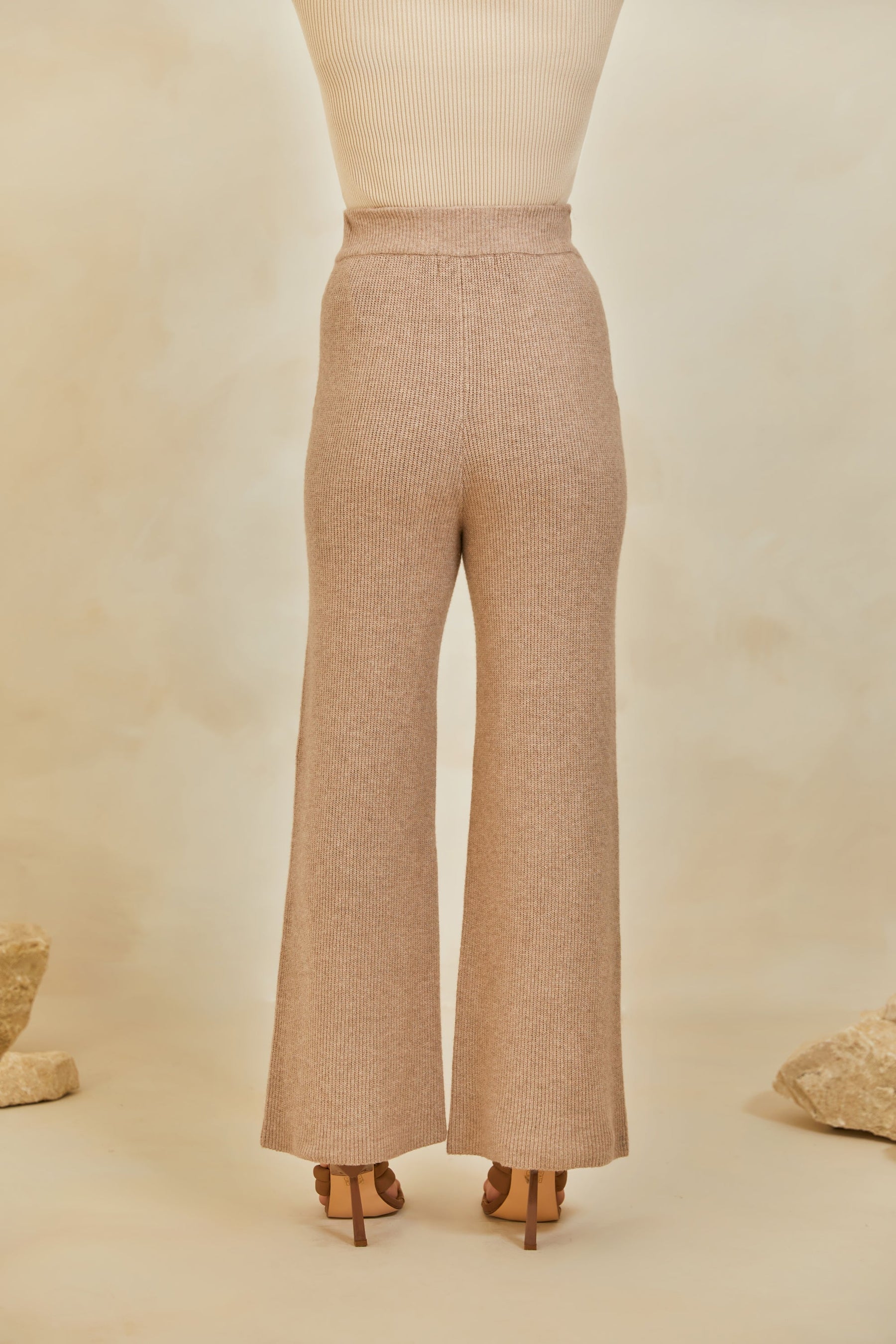 Wool Knit Wide Leg Pants - Cobblestone Veiled 