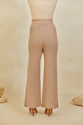 Wool Knit Wide Leg Pants - Cobblestone