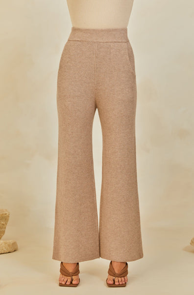 Wool Knit Wide Leg Pants - Cobblestone