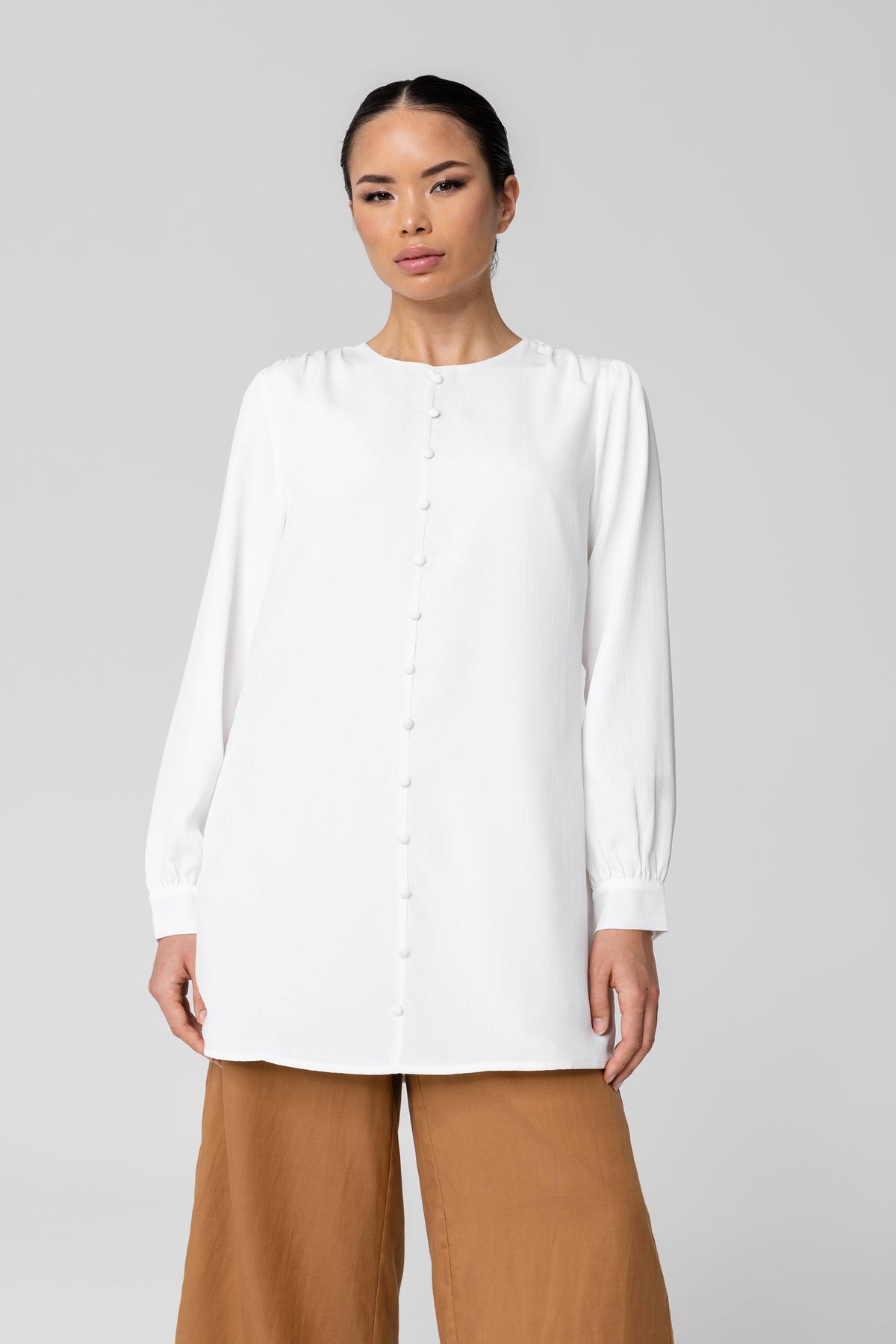 Yuna White Button Front Top Veiled Collection 