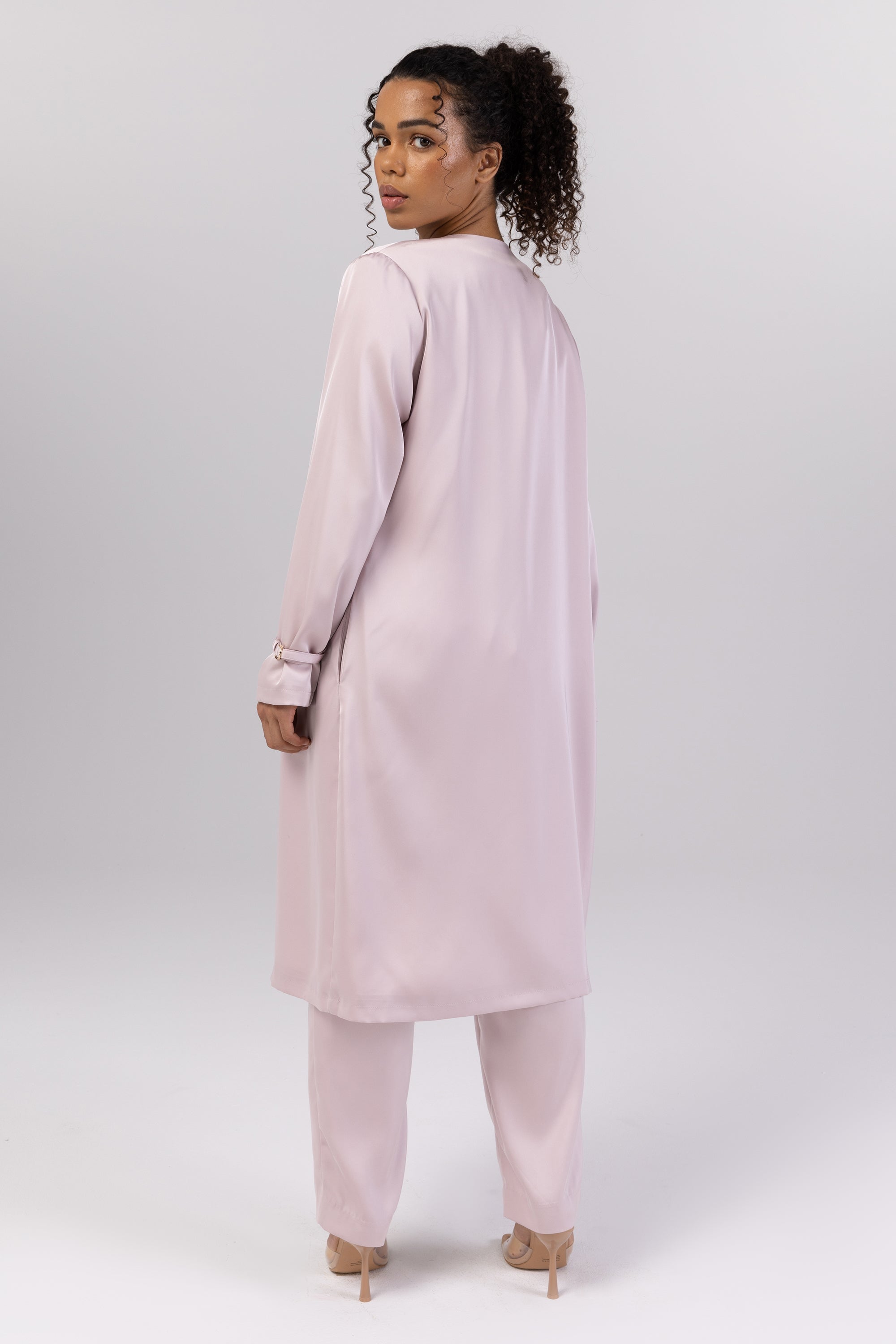 Dusky pink duster outlet coat