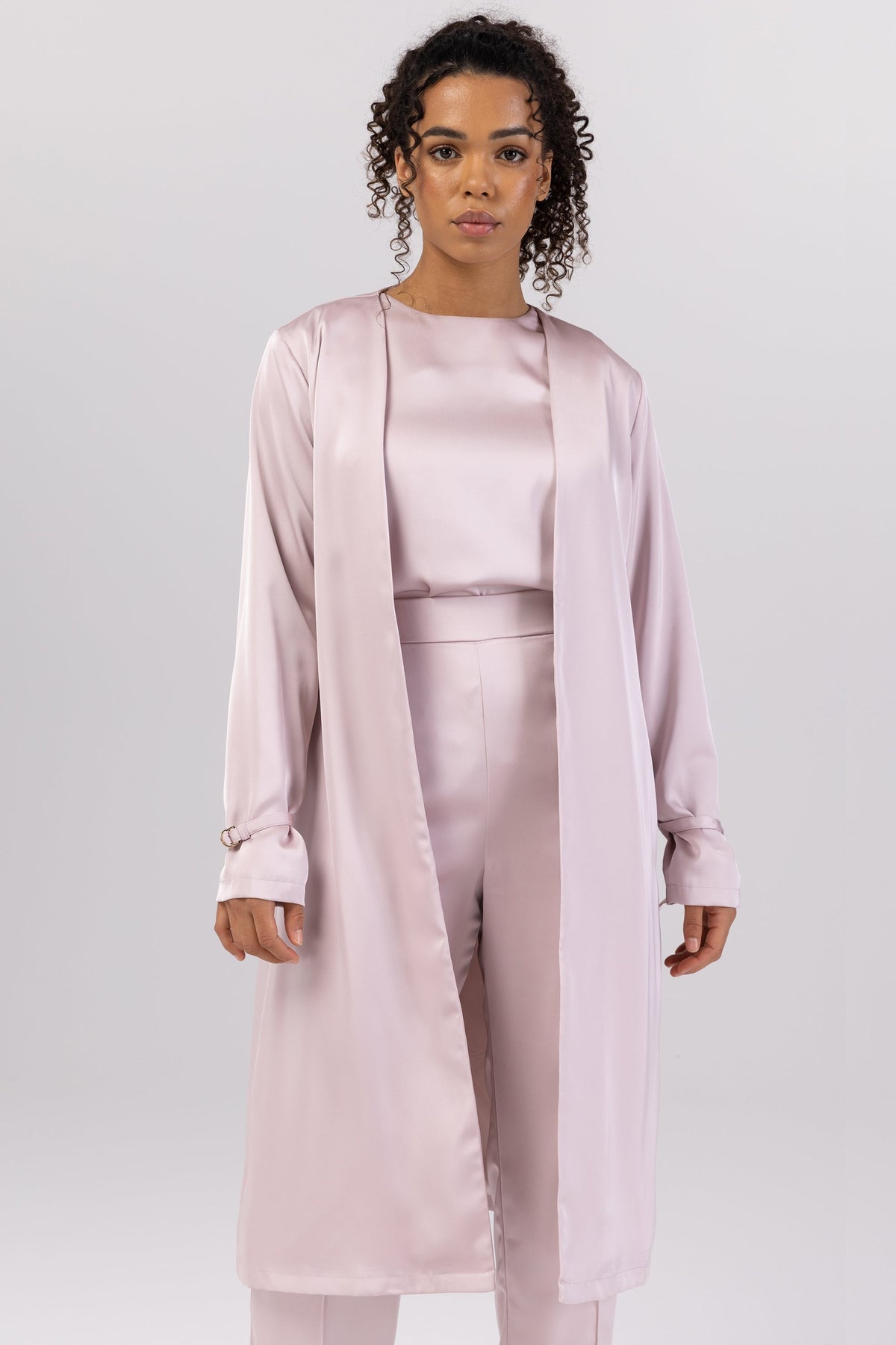 Zayna Satin Duster Jacket - Dusty Pink (Nude Ivory) Veiled Collection 