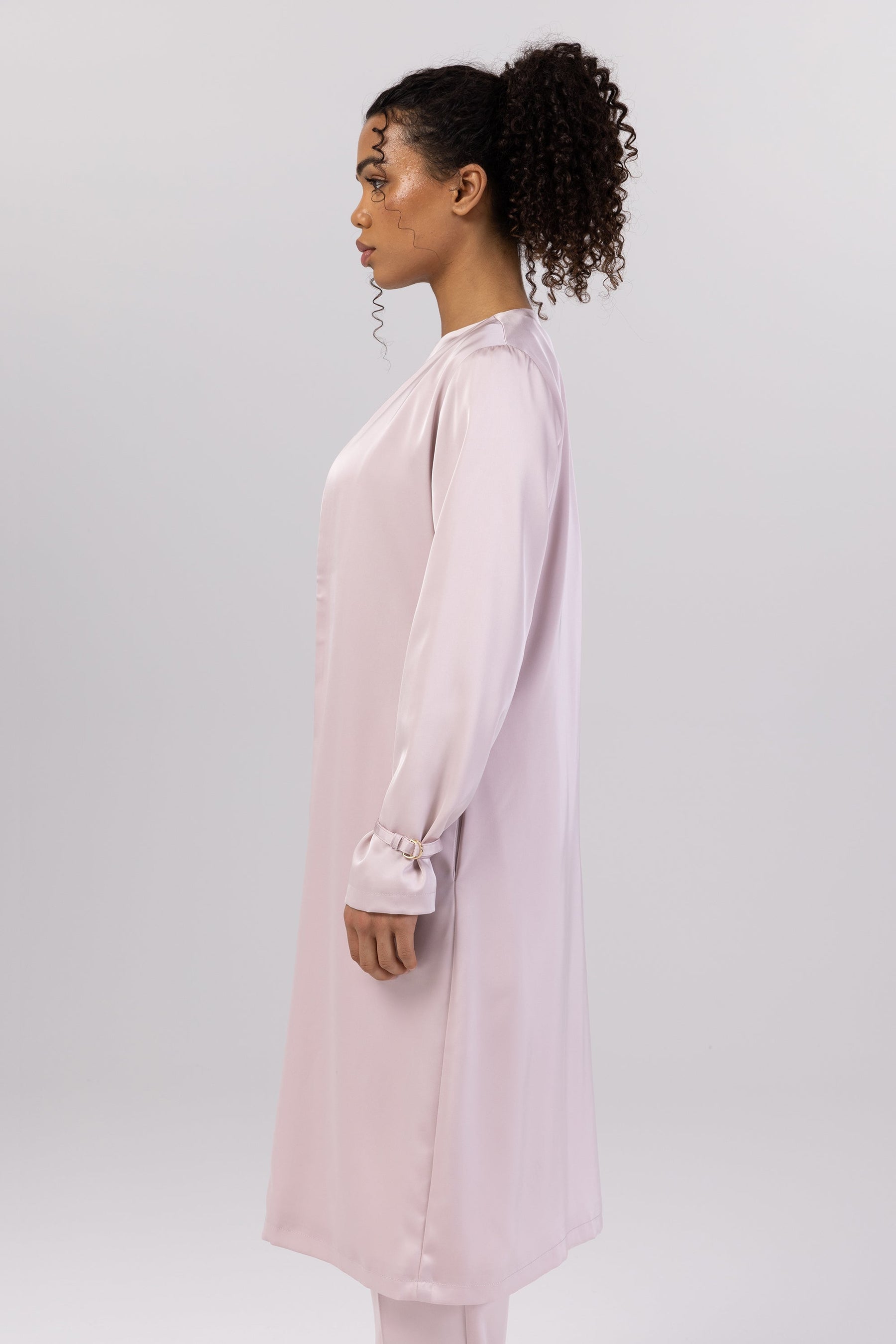 Zayna Satin Duster Jacket - Dusty Pink (Nude Ivory) Veiled Collection 
