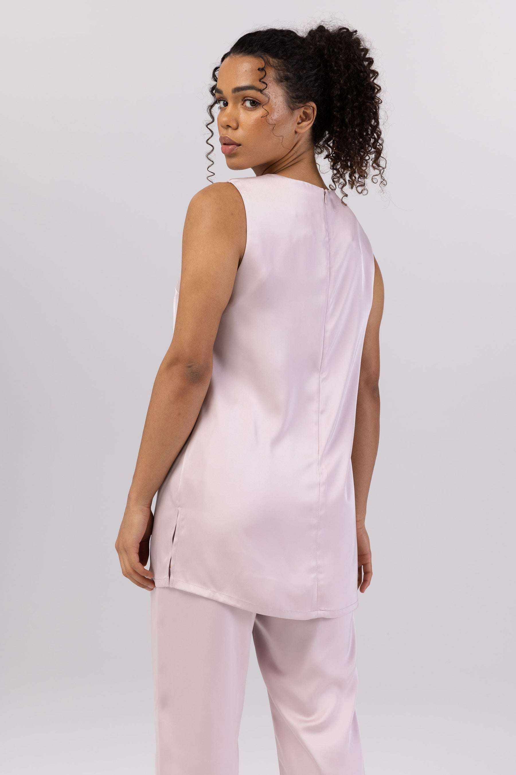 Zayna Satin Sleeveless Top - Dusty Pink (Nude Ivory) Veiled Collection 