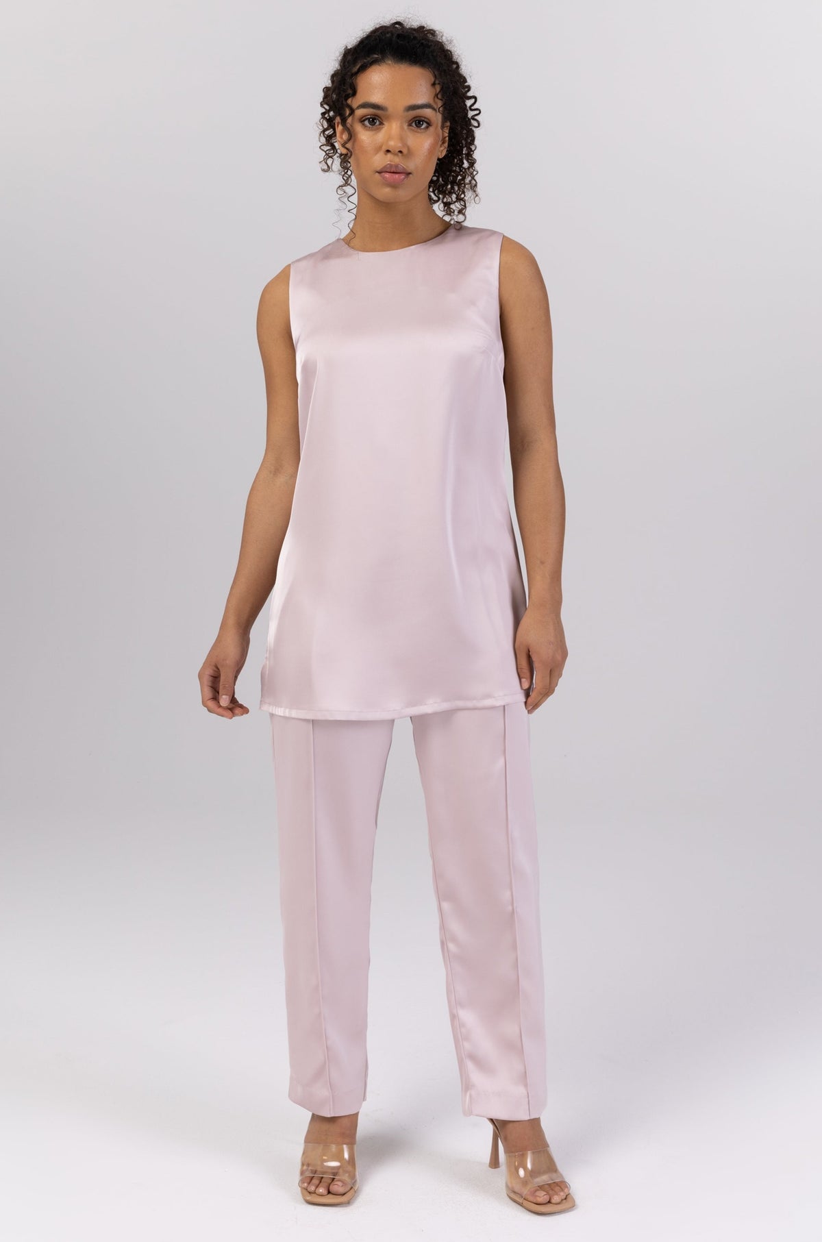 Zayna Satin Sleeveless Top - Dusty Pink (Nude Ivory) Veiled Collection 